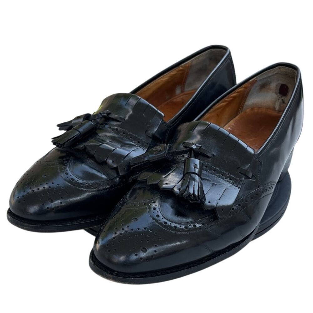 Mens Johnston & Murphy Leather Kiltie Tassel Wingtip Loafer Shoes SZ 10.5 Black